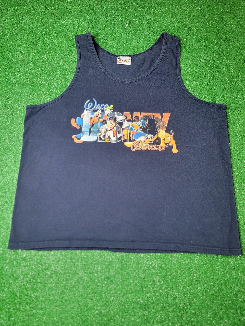Vintage Walt Disney World Men's Tank Top Shirt XL Blue Mickey Goofy Donald Pluto